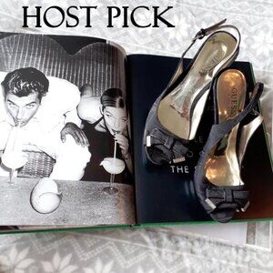 Guess black fabric open back wedge sandal shoe 6M